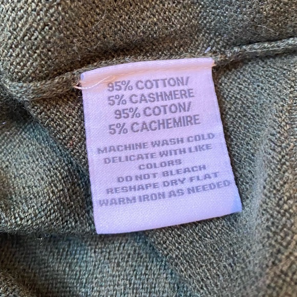 NWT Alashan Frenchie Cotton Cashmere Blend Sweater Deep Olive Green Light Pink - Picture 6 of 6